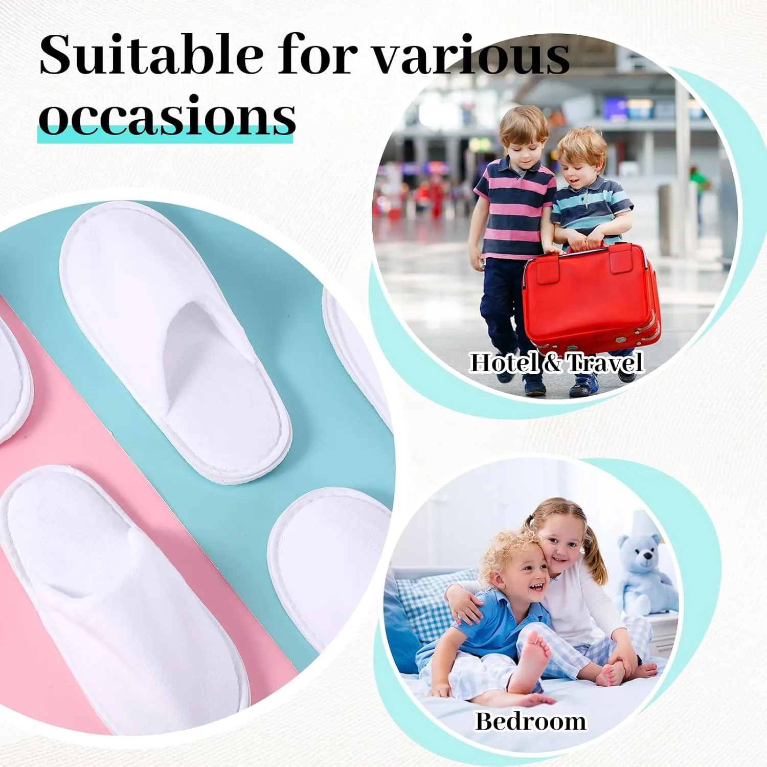 12 Pairs Kids Disposable Slippers for Guests Closed Toe Non Slip Spa Slippers Bulk Soft House Slippers Winter Warm Flip Flops for Boys Girls Travel Hotel Party Indoor Outdoor