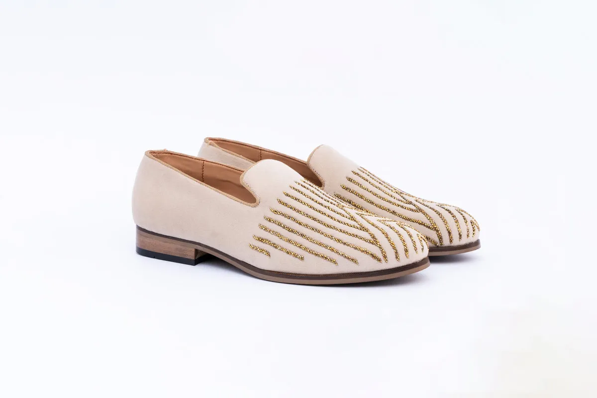 ABSTRACT EMBROIDERY SLIP-ONS - BEIGE