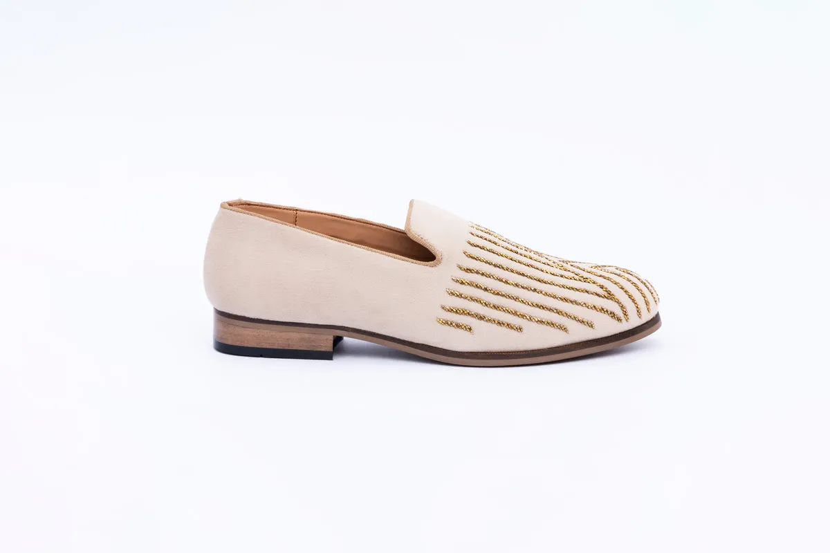 ABSTRACT EMBROIDERY SLIP-ONS - BEIGE