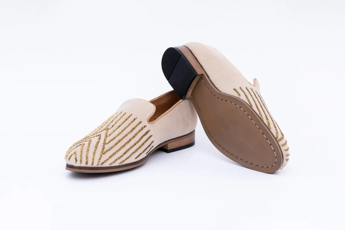ABSTRACT EMBROIDERY SLIP-ONS - BEIGE