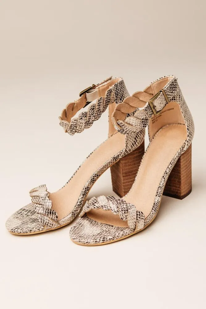 Alisa Braided Heels in Snake Print