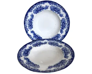Antique Flow Blue Rimmed Soup Bowls Daisy Pattern Dudson Wilcox & Till Price For One
