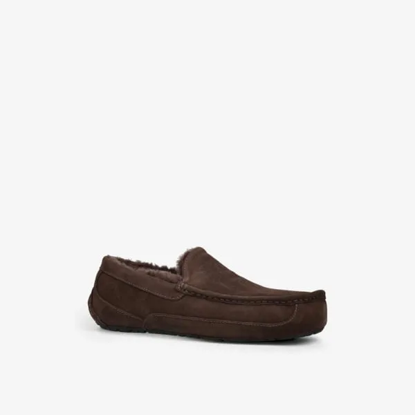 Ascot Suede Sheepskin Slippers with Embroidered Ugg Logo, Brown