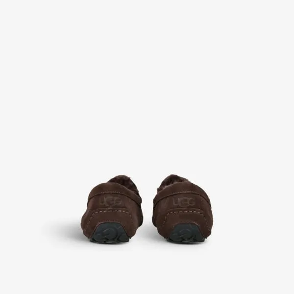 Ascot Suede Sheepskin Slippers with Embroidered Ugg Logo, Brown