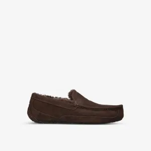Ascot Suede Sheepskin Slippers with Embroidered Ugg Logo, Brown