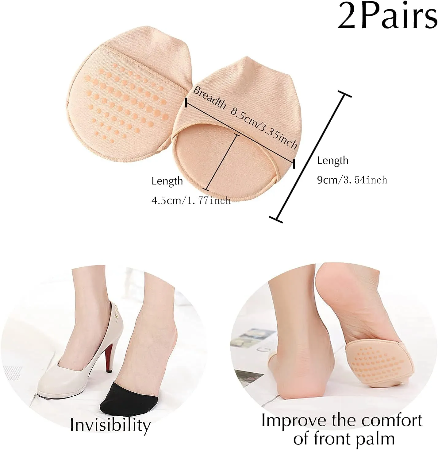 Ball of Foot Cushion Socks Seamless Toe Topper Socks Half Forefoot Socks Non-Slip Pain Relief Toe Half Socks