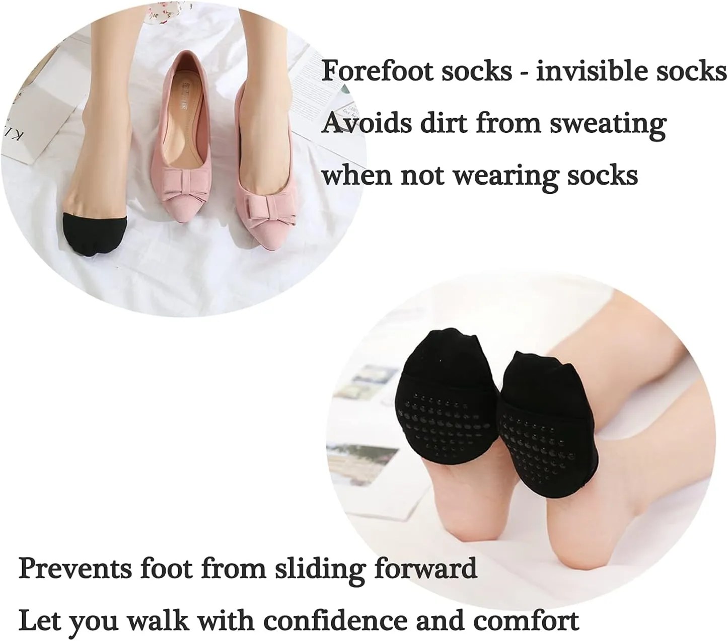 Ball of Foot Cushion Socks Seamless Toe Topper Socks Half Forefoot Socks Non-Slip Pain Relief Toe Half Socks