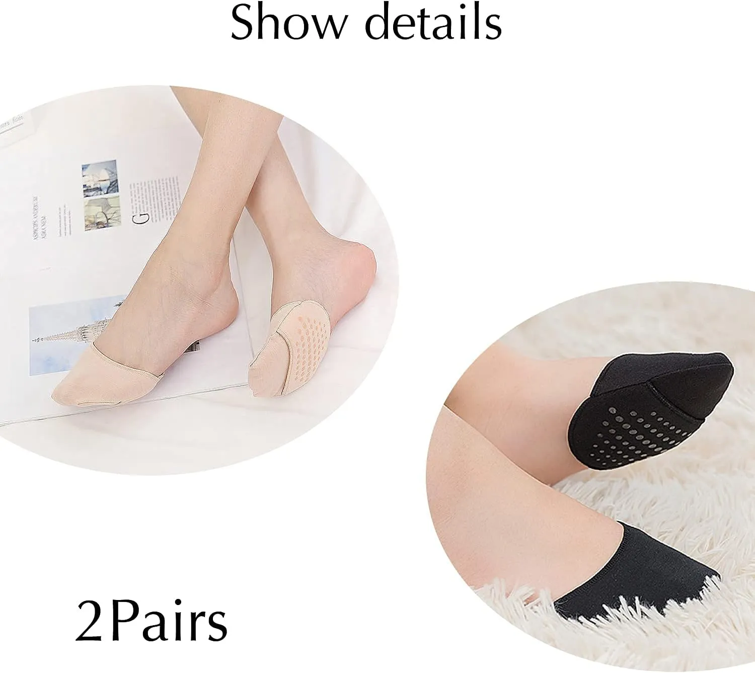 Ball of Foot Cushion Socks Seamless Toe Topper Socks Half Forefoot Socks Non-Slip Pain Relief Toe Half Socks