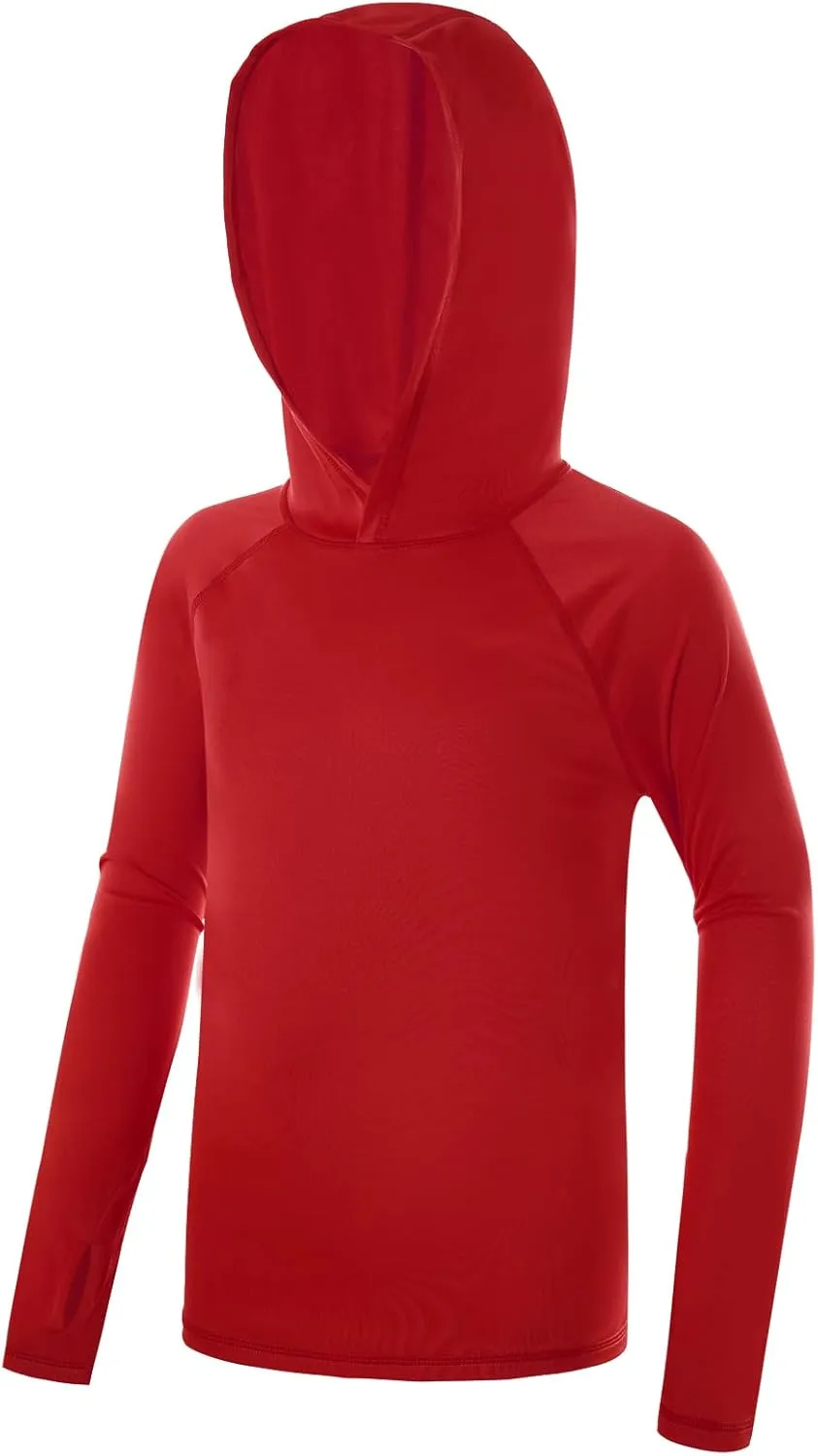 Boys Rash Guard Hoodie UPF 50  Sun Protection Long Sleeve Swim Shirt Quick Dry Kids SPF Fishing Water Beach Shirts