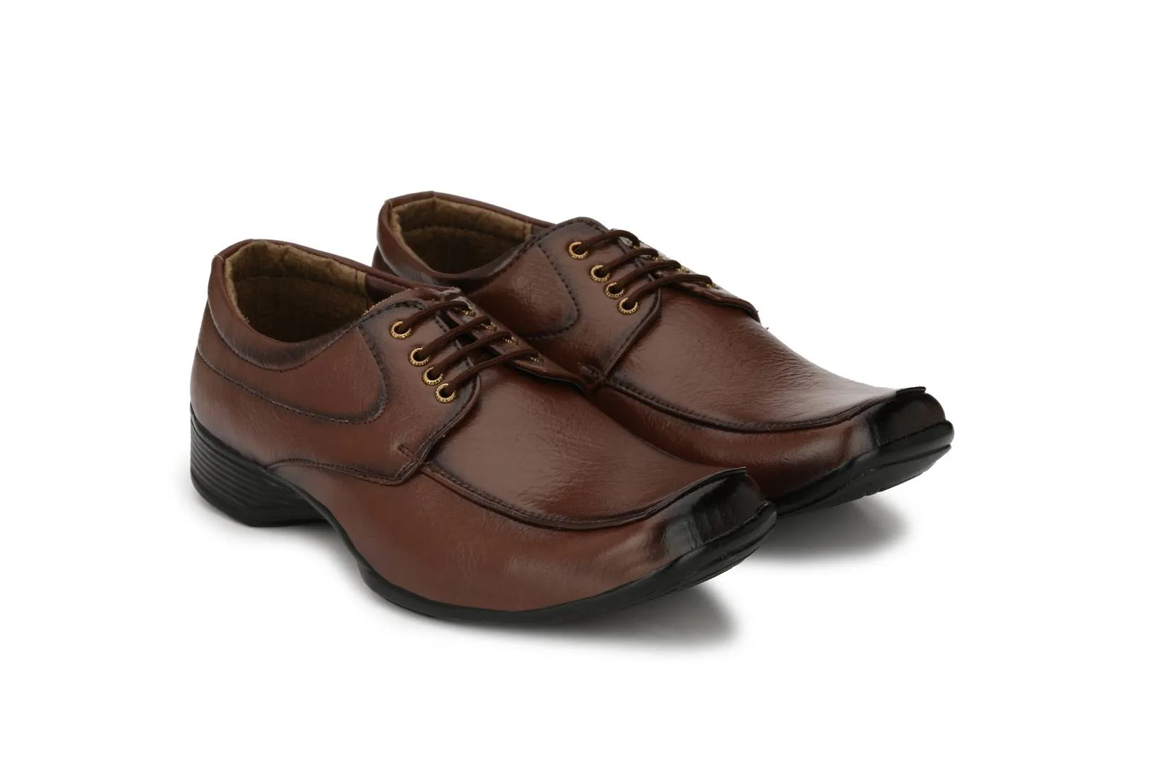 Brown Lace-up Synthetic Formal Shoes