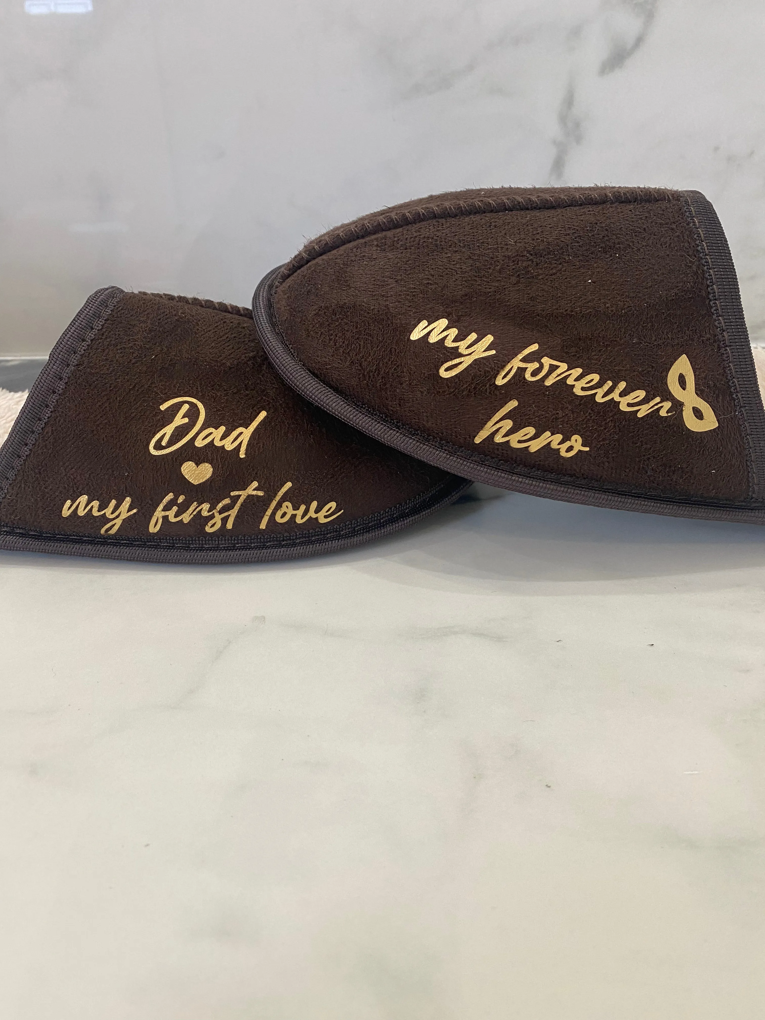 Chocolate Brown Men's Father's Day Slippers-Dad my first love my forever hero