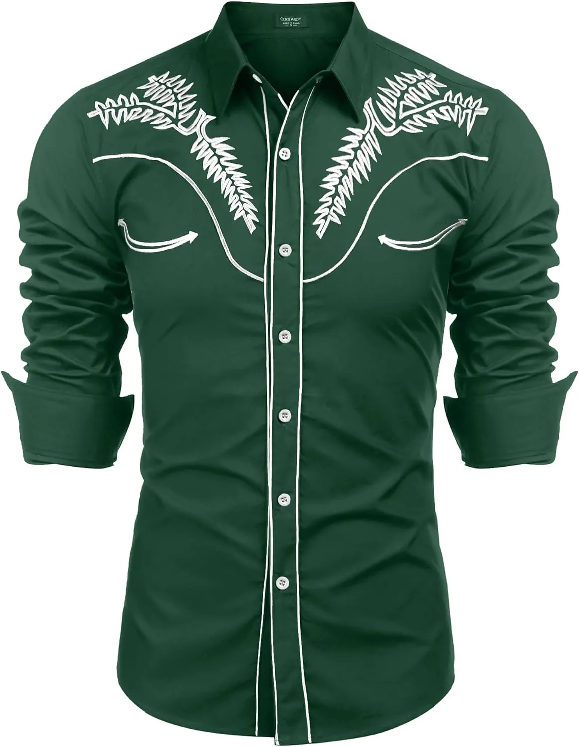 COOFANDY Men's Western Shirts Long Sleeve Embroideres Cowboy Shirts Casual Button Down Shirt