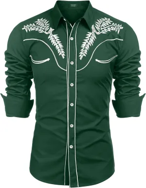 COOFANDY Men's Western Shirts Long Sleeve Embroideres Cowboy Shirts Casual Button Down Shirt