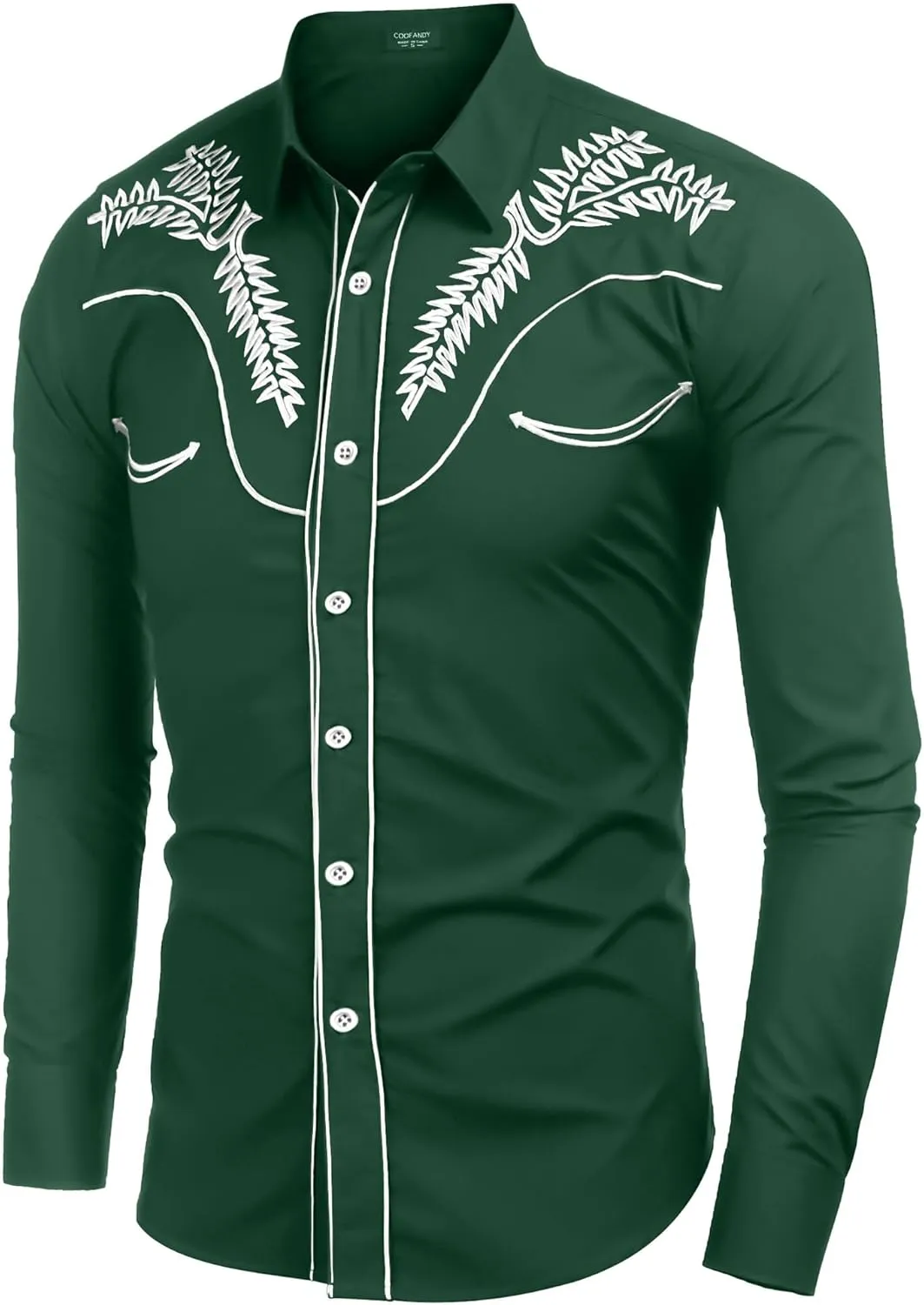 COOFANDY Men's Western Shirts Long Sleeve Embroideres Cowboy Shirts Casual Button Down Shirt