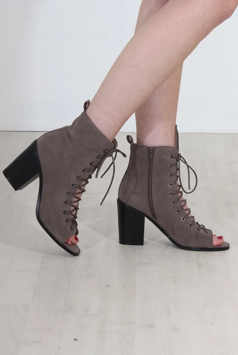 Don Grey Lace Up Peep Toe Ankle Boots