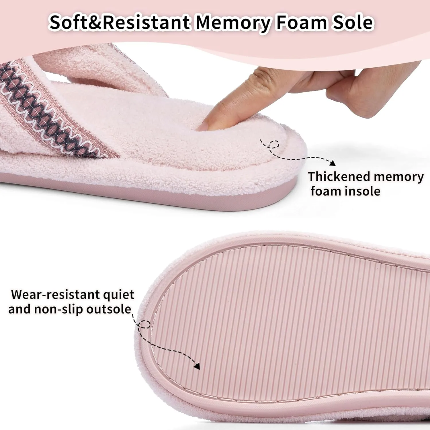 Flip Flops House Slippers for Women Indoor Bedroom Shoe with Non-slip Sole Ladies Summer Open Toe Slide Terry Thong Slippers with Memory Foam