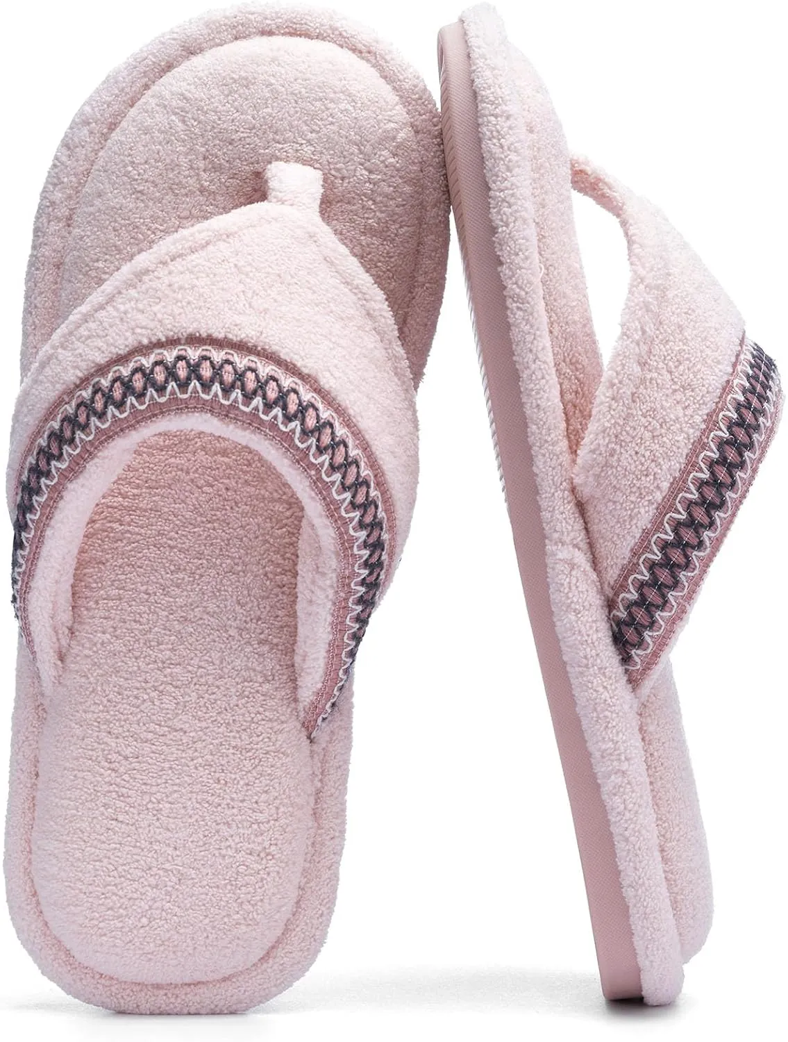 Flip Flops House Slippers for Women Indoor Bedroom Shoe with Non-slip Sole Ladies Summer Open Toe Slide Terry Thong Slippers with Memory Foam