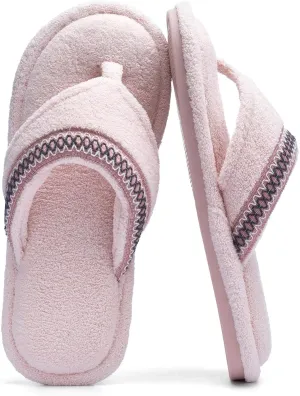 Flip Flops House Slippers for Women Indoor Bedroom Shoe with Non-slip Sole Ladies Summer Open Toe Slide Terry Thong Slippers with Memory Foam