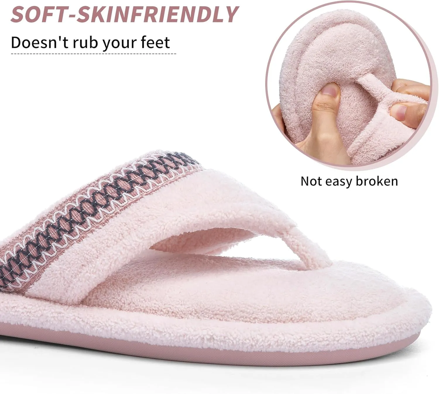 Flip Flops House Slippers for Women Indoor Bedroom Shoe with Non-slip Sole Ladies Summer Open Toe Slide Terry Thong Slippers with Memory Foam