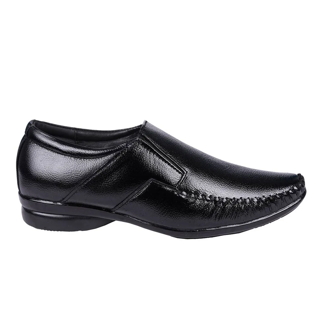 Genuine Leather Men's Formal Stitched Black Slip On Shoes