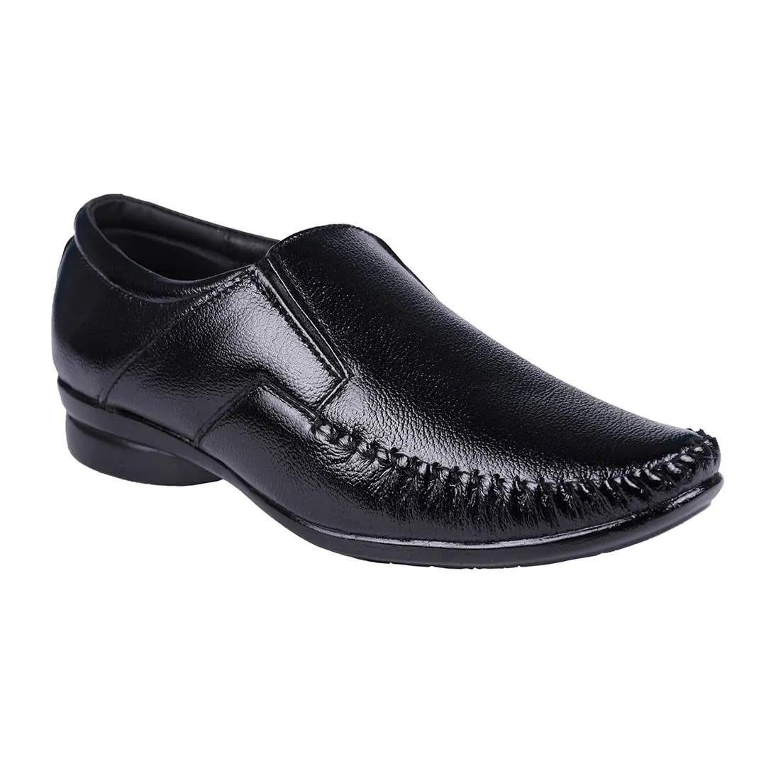 Genuine Leather Men's Formal Stitched Black Slip On Shoes