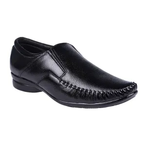 Genuine Leather Men's Formal Stitched Black Slip On Shoes