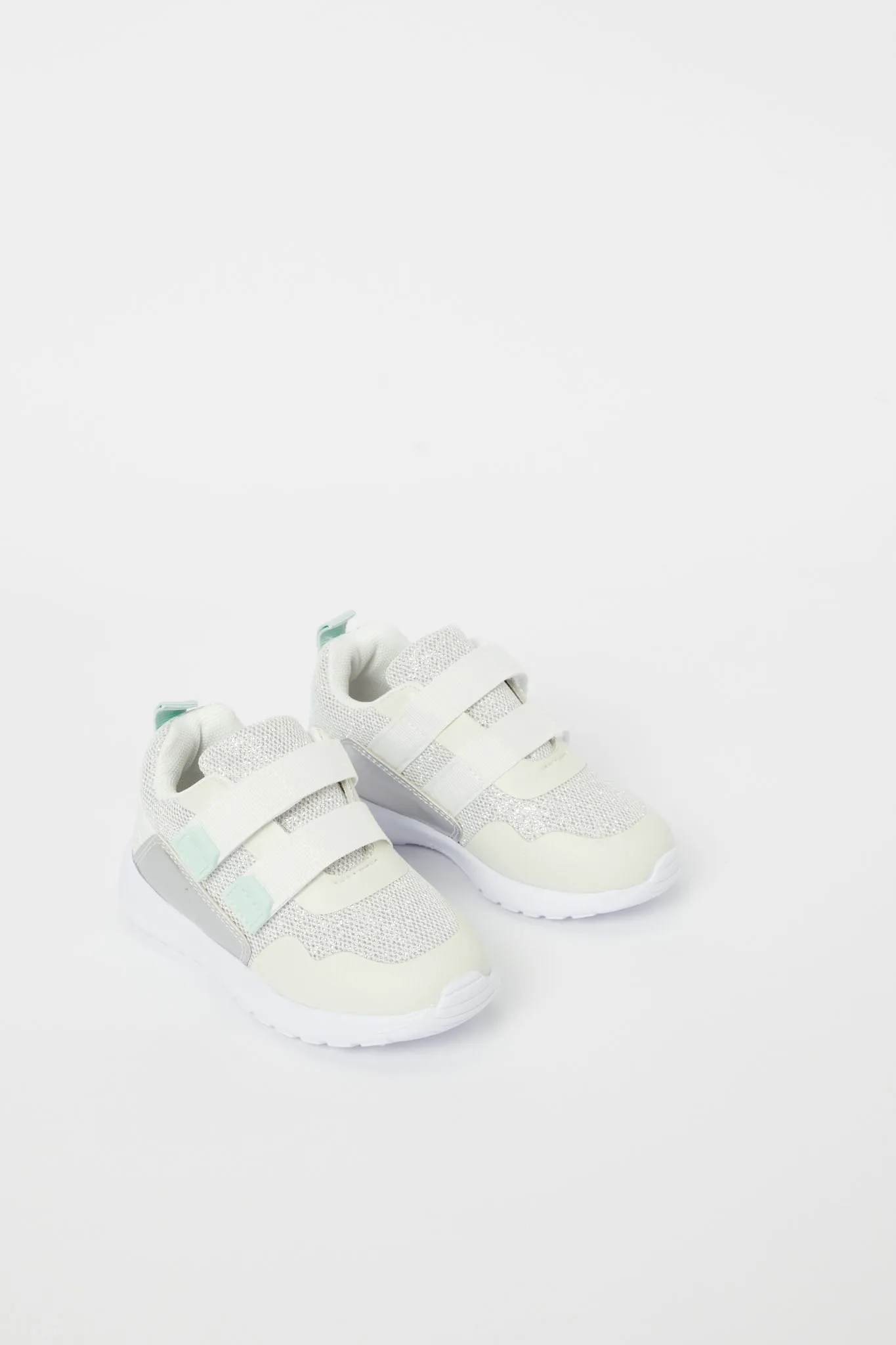 Girls White Double Velcro Strap Trainer