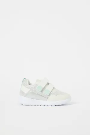 Girls White Double Velcro Strap Trainer