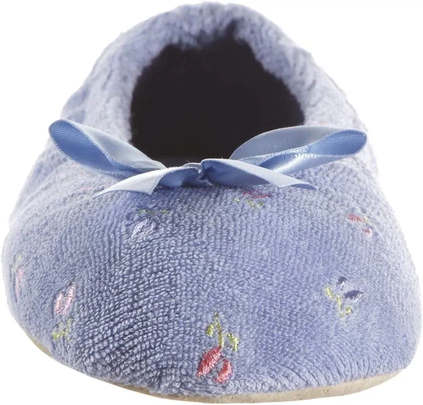 isotoner Women's Embroidered Terry Ballerina Slippers