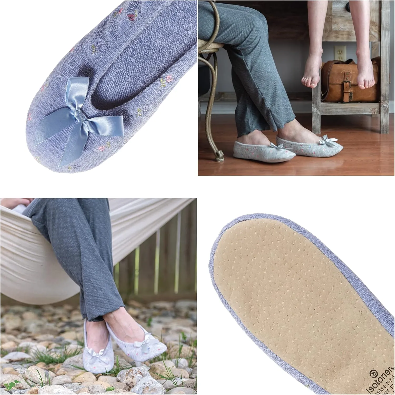 isotoner Women's Embroidered Terry Ballerina Slippers
