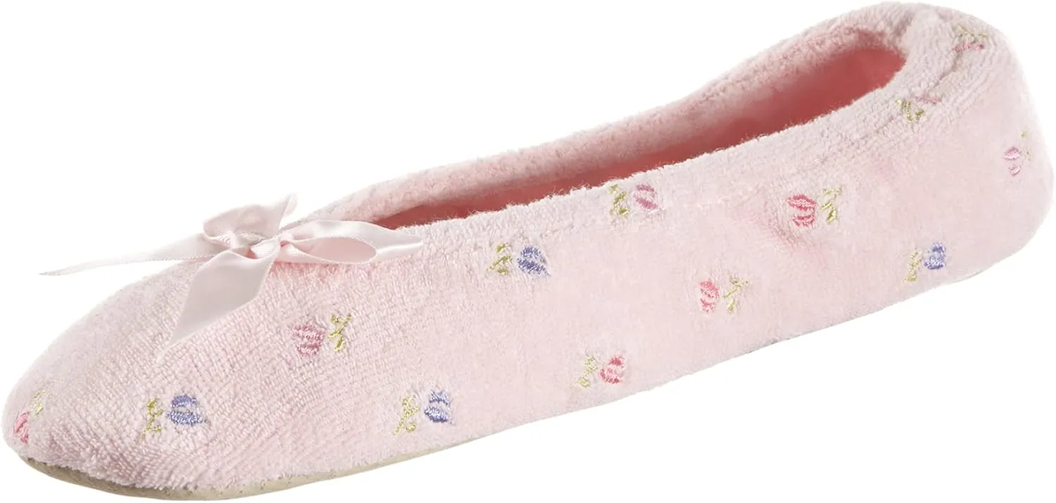 isotoner Women's Embroidered Terry Ballerina Slippers