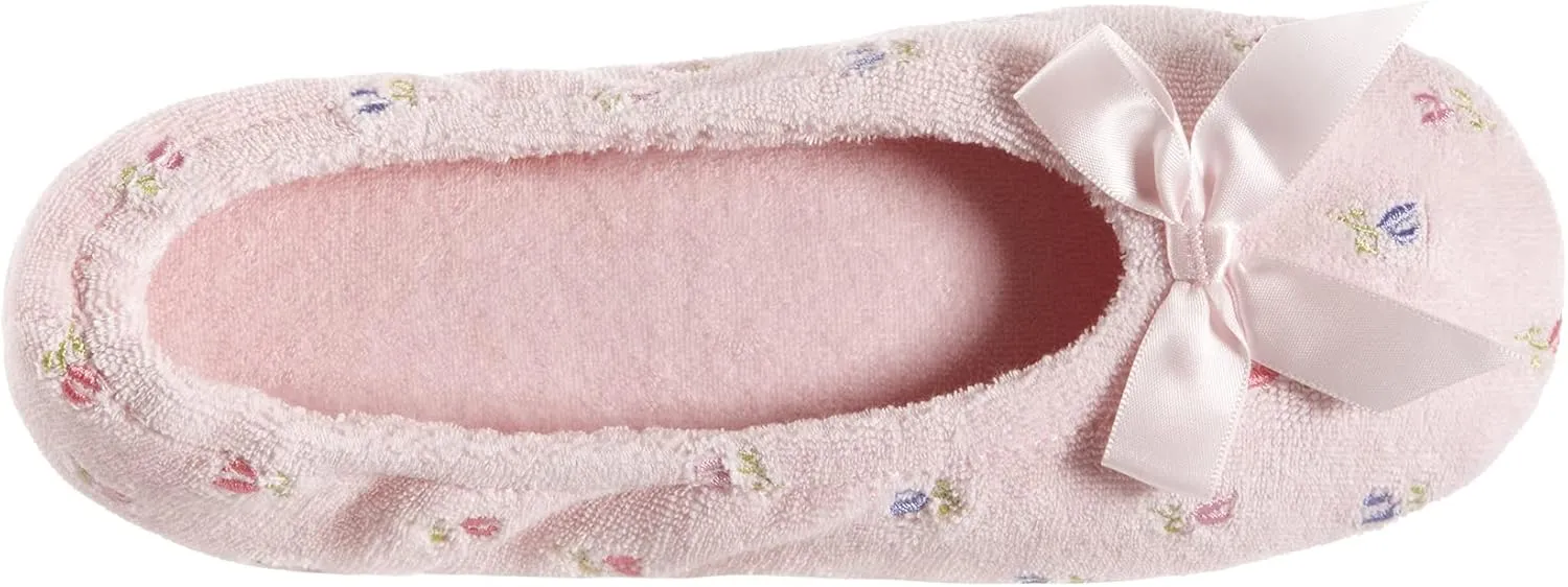 isotoner Women's Embroidered Terry Ballerina Slippers