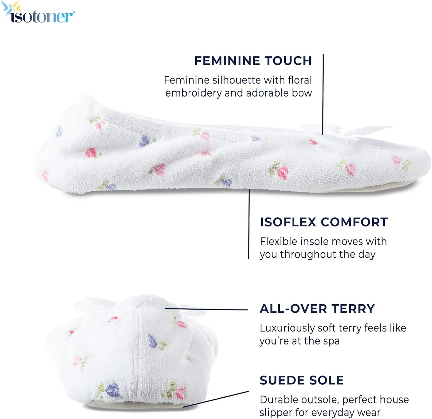 isotoner Women's Embroidered Terry Ballerina Slippers