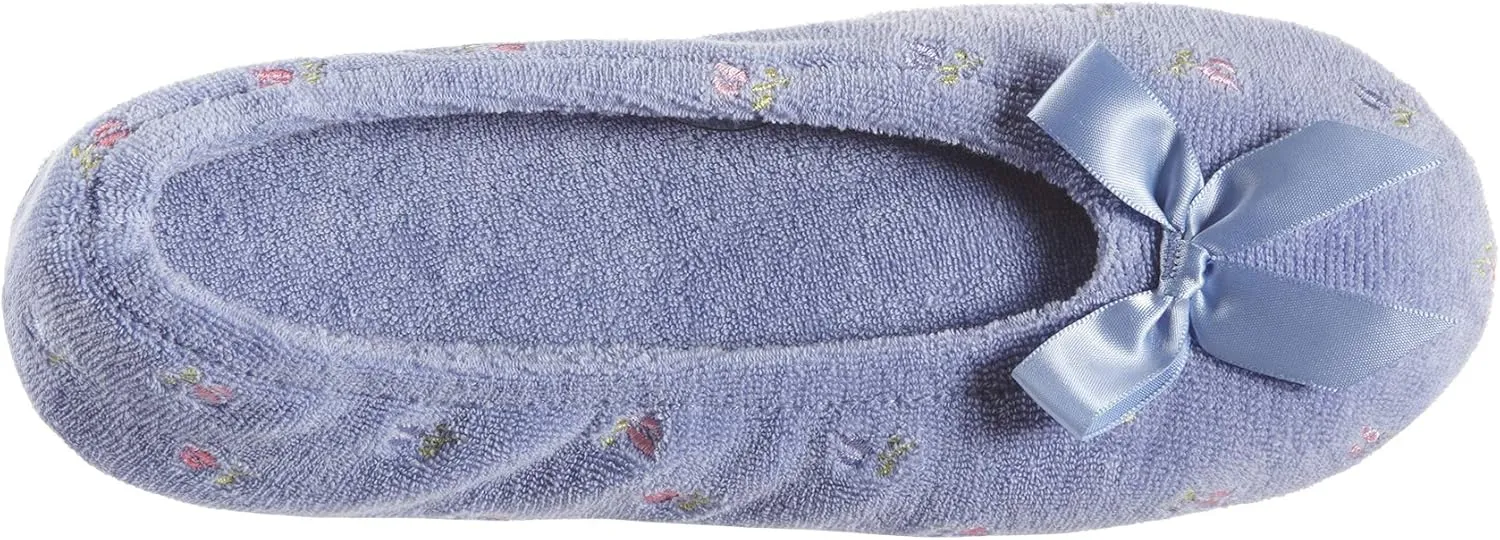 isotoner Women's Embroidered Terry Ballerina Slippers