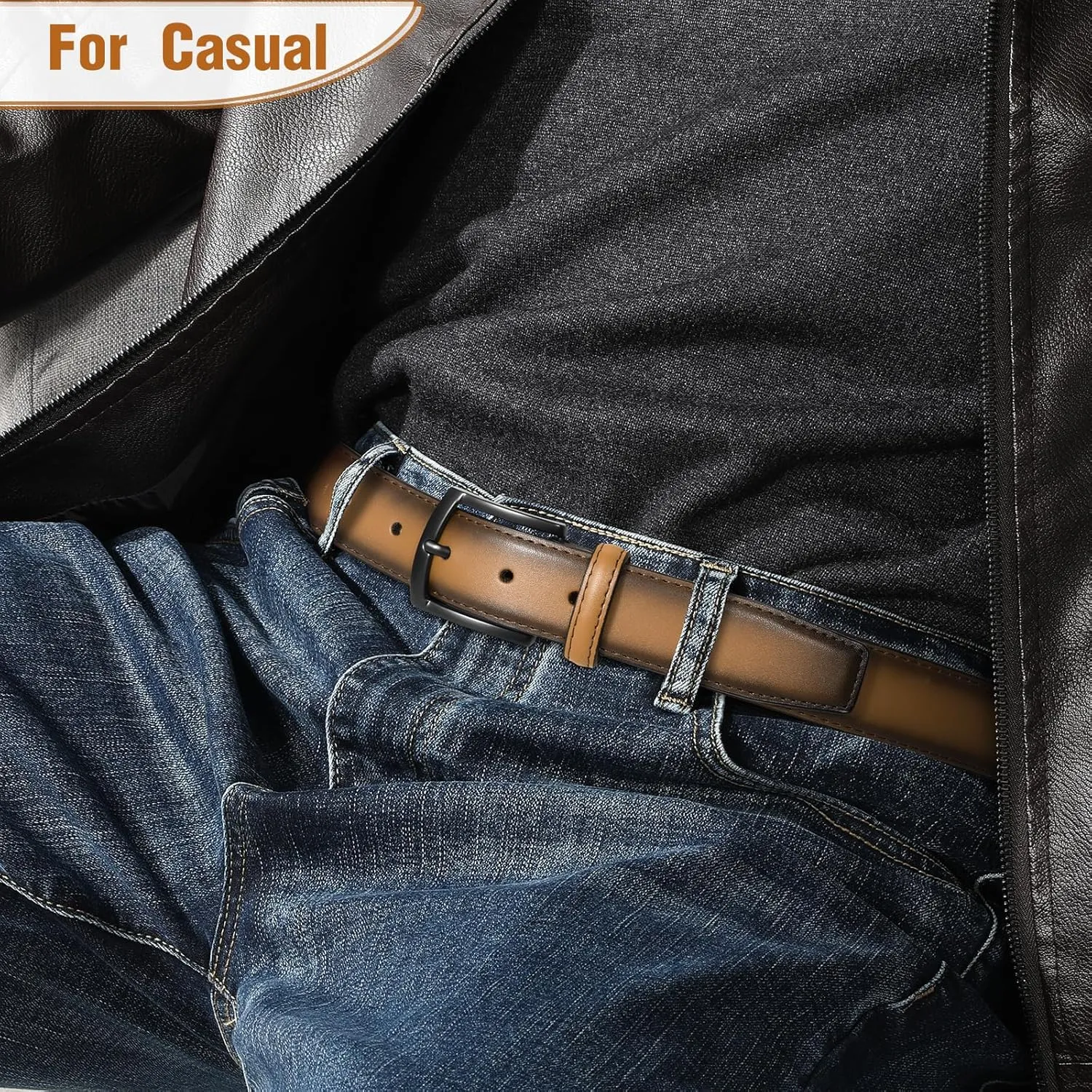 Men's Belt 2Pack Genuine Leather Belt for Men Dress Casual Golf Jeans Pants 1 3/8"