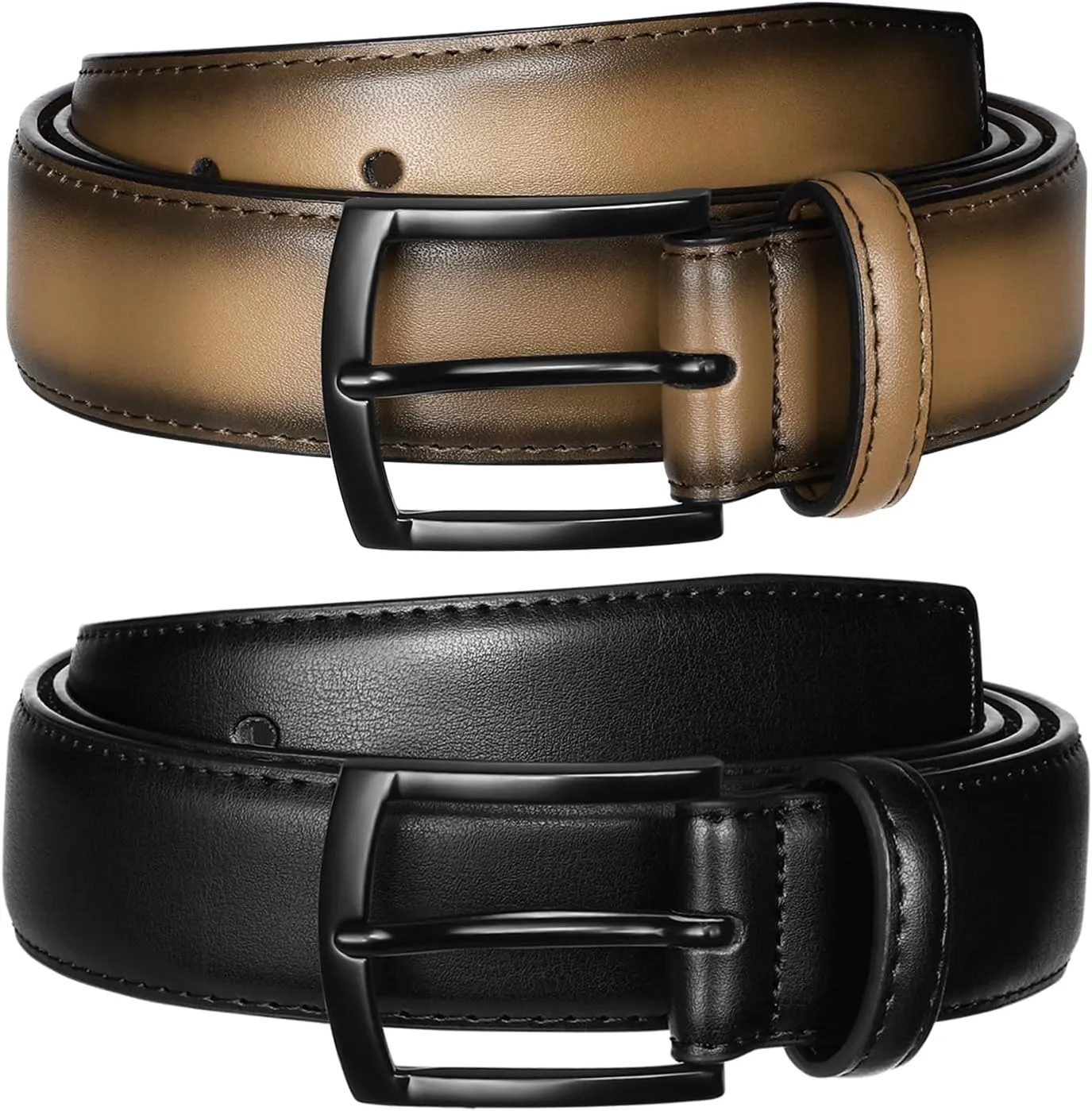 Men's Belt 2Pack Genuine Leather Belt for Men Dress Casual Golf Jeans Pants 1 3/8"