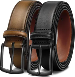 Men's Belt 2Pack Genuine Leather Belt for Men Dress Casual Golf Jeans Pants 1 3/8"