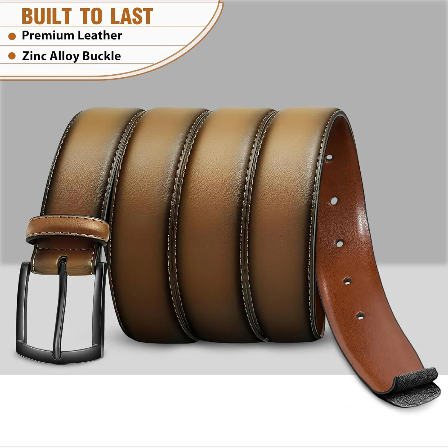 Men's Belt 2Pack Genuine Leather Belt for Men Dress Casual Golf Jeans Pants 1 3/8"