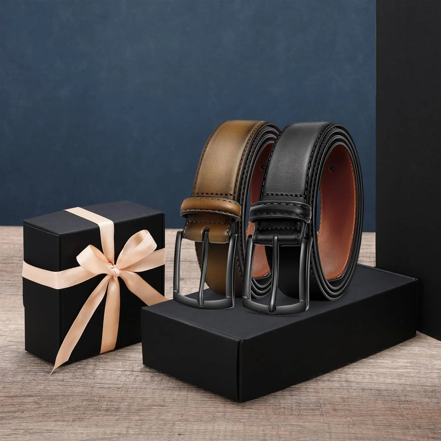 Men's Belt 2Pack Genuine Leather Belt for Men Dress Casual Golf Jeans Pants 1 3/8"
