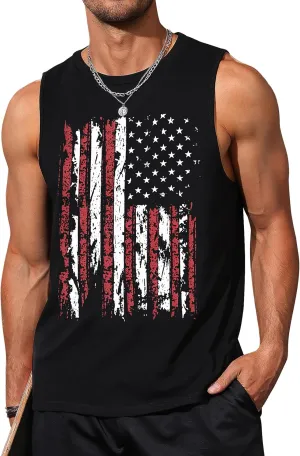 Mens Graphic Tank Tops Sleeveless Muscle Shirts Beach Hawaiian Coconut Tree Patriotic Tank Tops