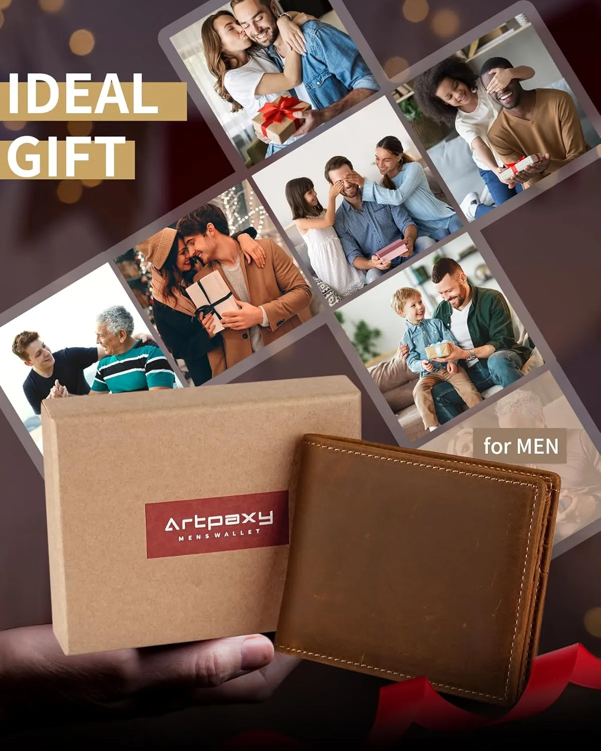 Mens Wallet Bifold Genuine Leather RFID Blocking Wallet for Men with 2 ID Windows 11 Card Holders 2 cash pockets 1 Gift Box