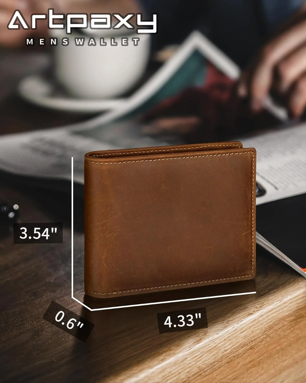 Mens Wallet Bifold Genuine Leather RFID Blocking Wallet for Men with 2 ID Windows 11 Card Holders 2 cash pockets 1 Gift Box