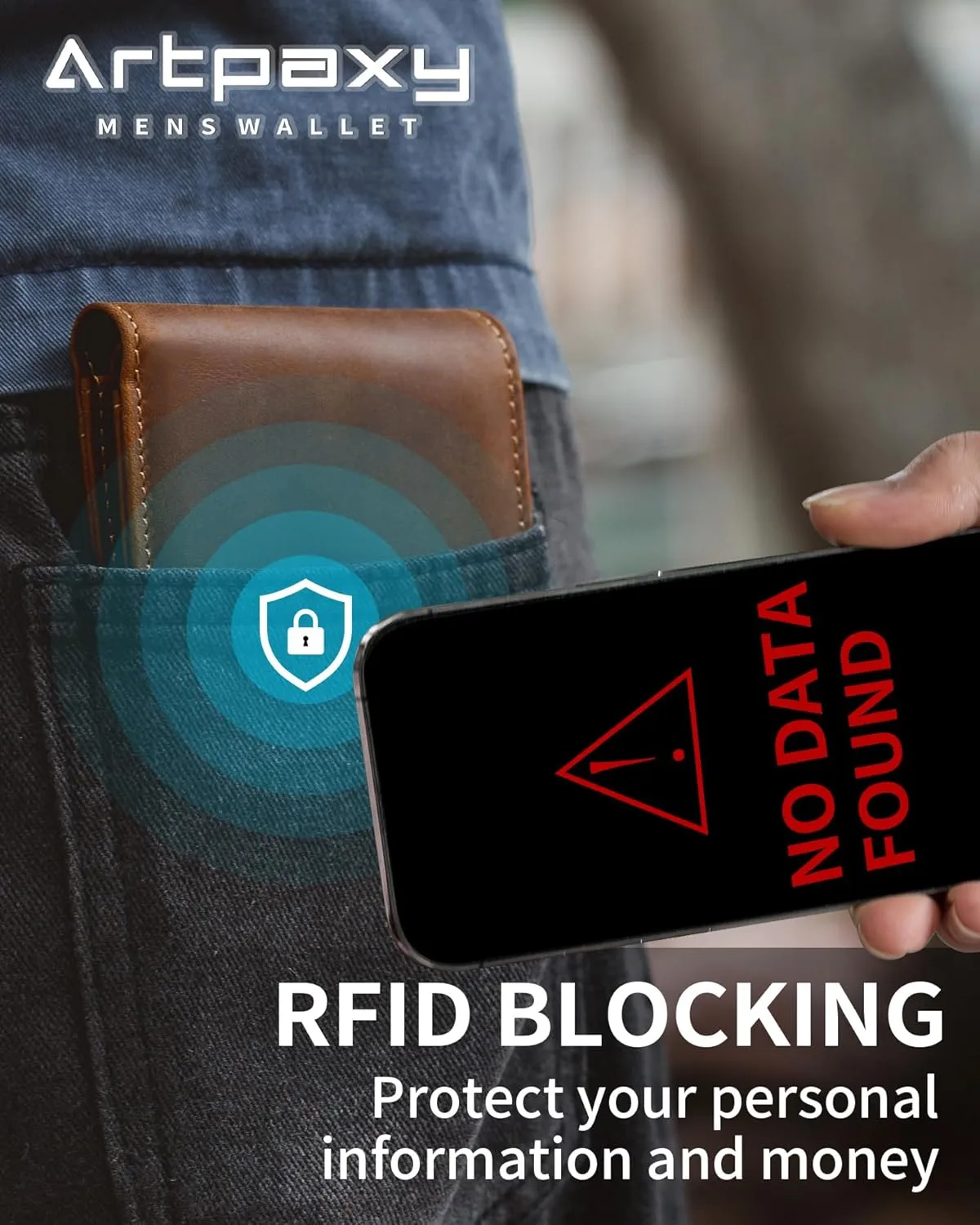 Mens Wallet Bifold Genuine Leather RFID Blocking Wallet for Men with 2 ID Windows 11 Card Holders 2 cash pockets 1 Gift Box