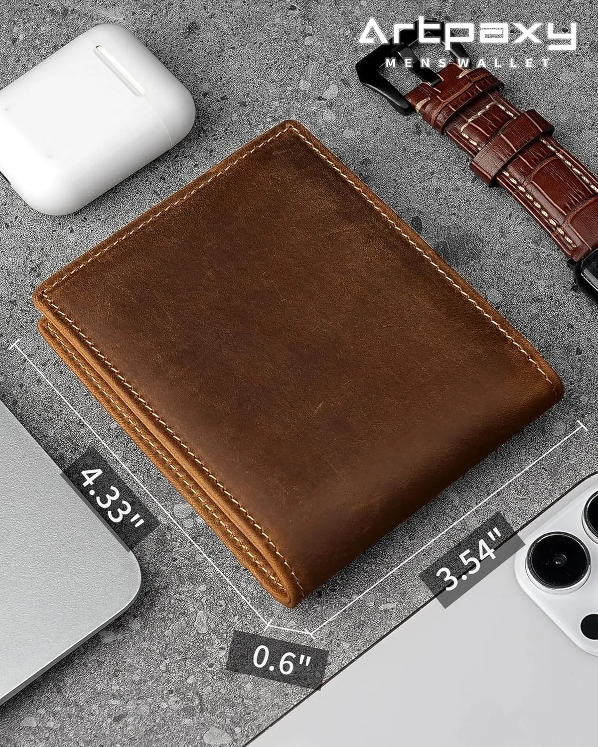 Mens Wallet Bifold Genuine Leather RFID Blocking Wallet for Men with 2 ID Windows 11 Card Holders 2 cash pockets 1 Gift Box