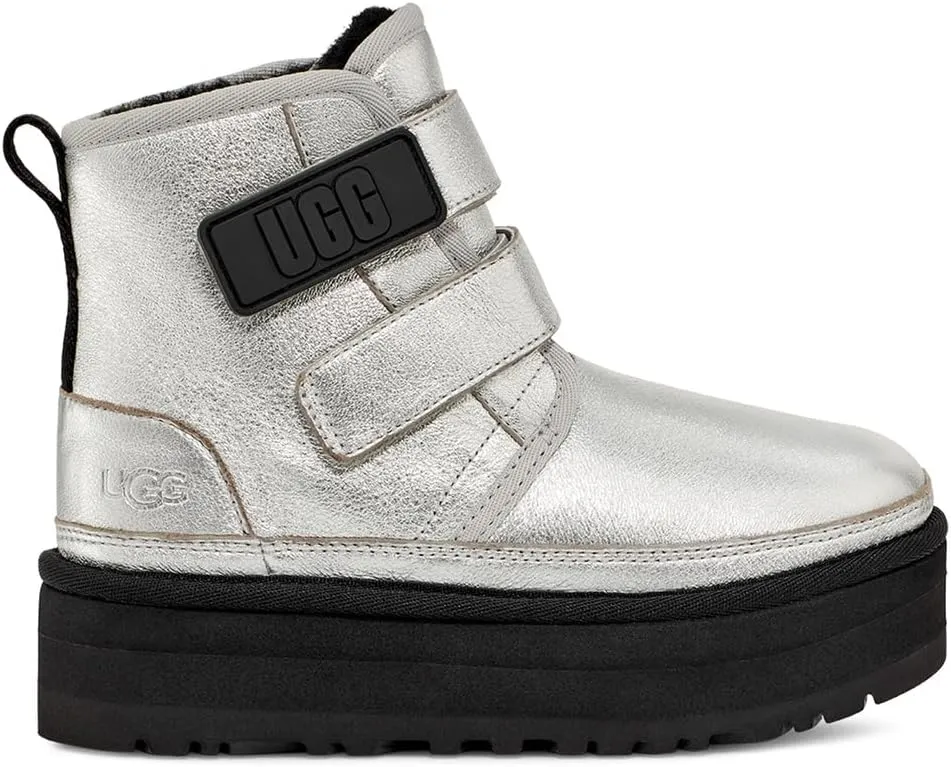 Neumel Platform Leather UGG Boots, Silver Metallic