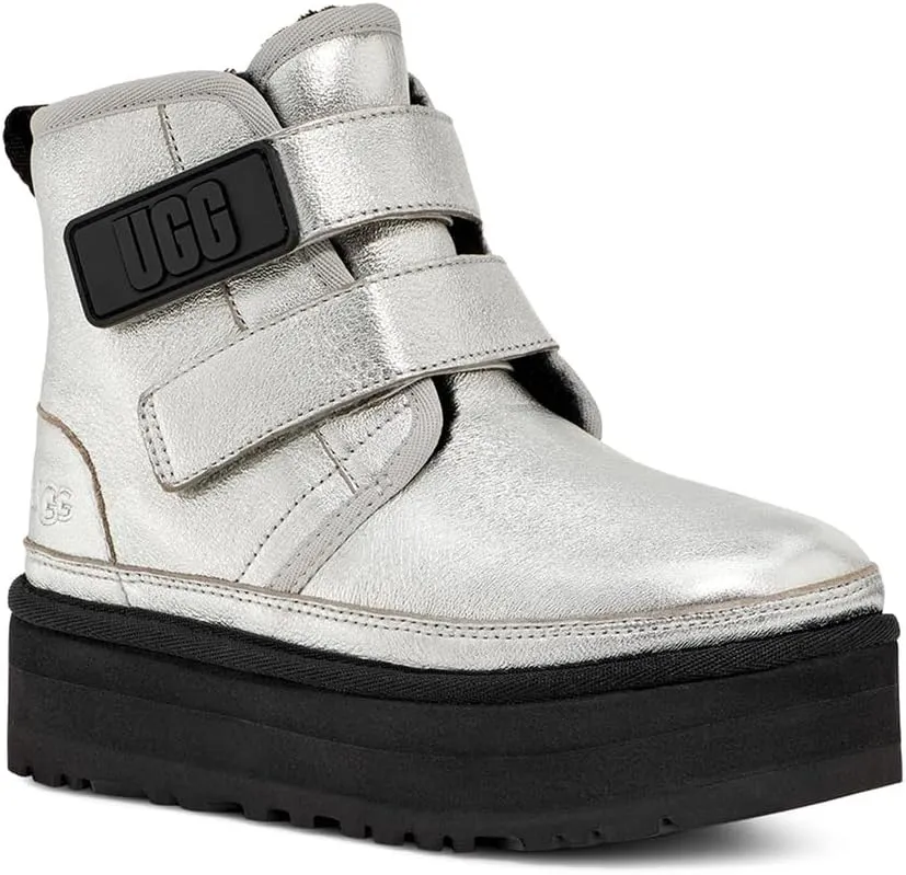 Neumel Platform Leather UGG Boots, Silver Metallic