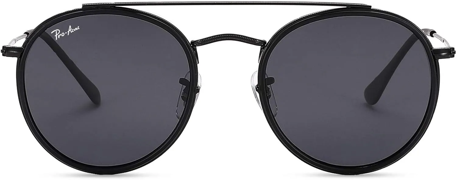 Pro Acme Double Bridge Round Sunglasses for Women Men 100% Real Glass Lens Retro UV400 Protection Retro Circle Sun Glasses