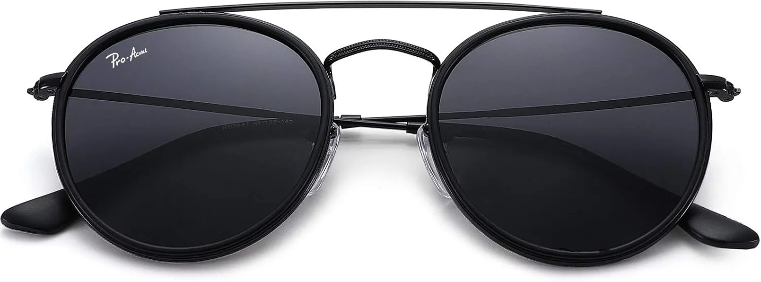 Pro Acme Double Bridge Round Sunglasses for Women Men 100% Real Glass Lens Retro UV400 Protection Retro Circle Sun Glasses