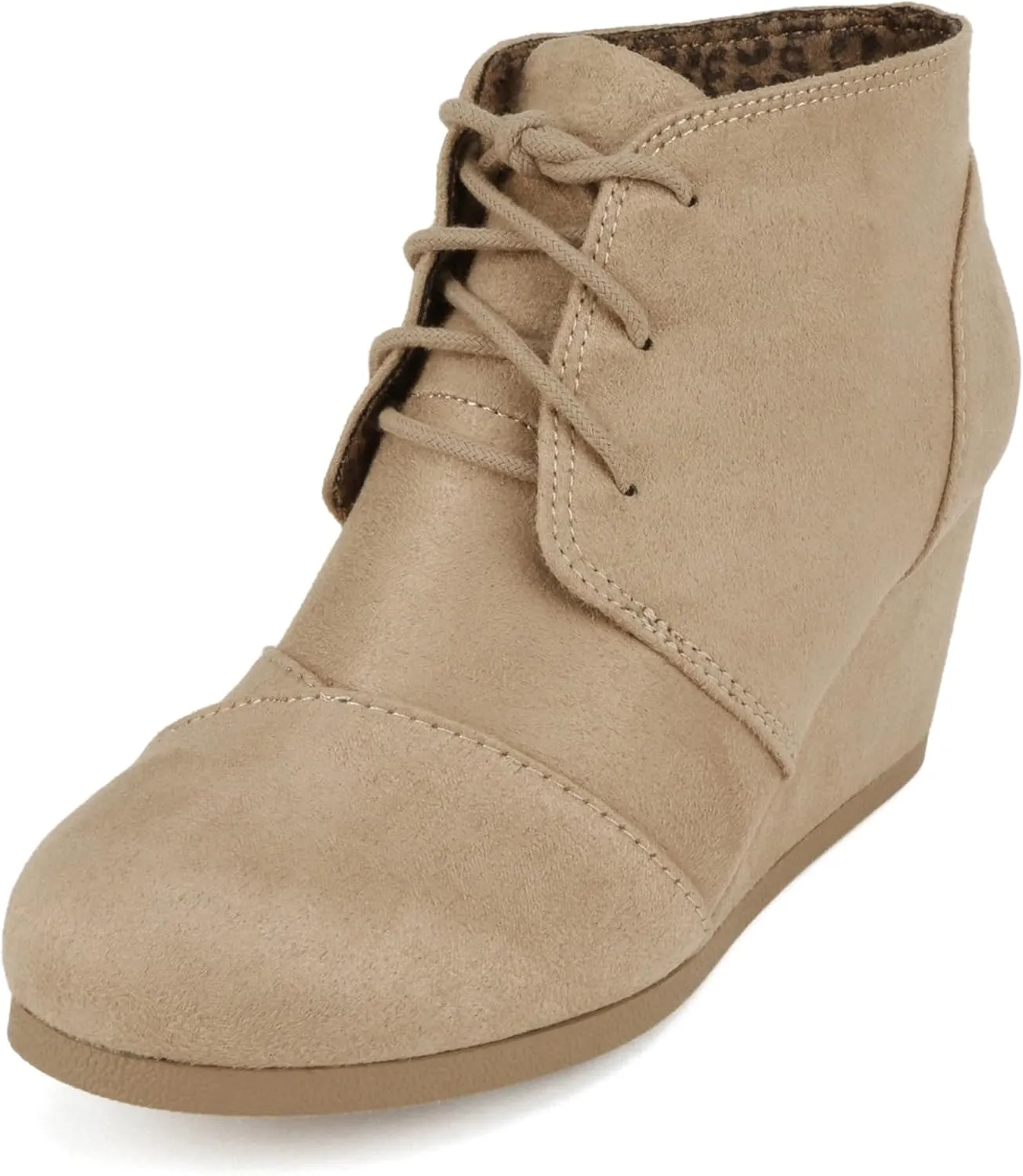 Soda REX ~ Women Lace Up Rounded Toe Low Wedge Ankle Bootie