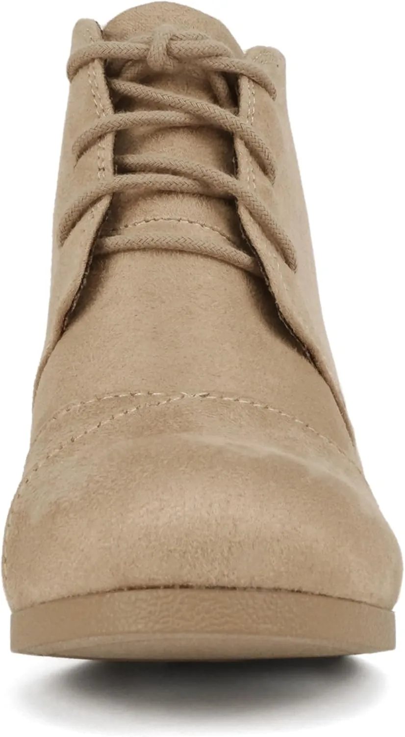 Soda REX ~ Women Lace Up Rounded Toe Low Wedge Ankle Bootie